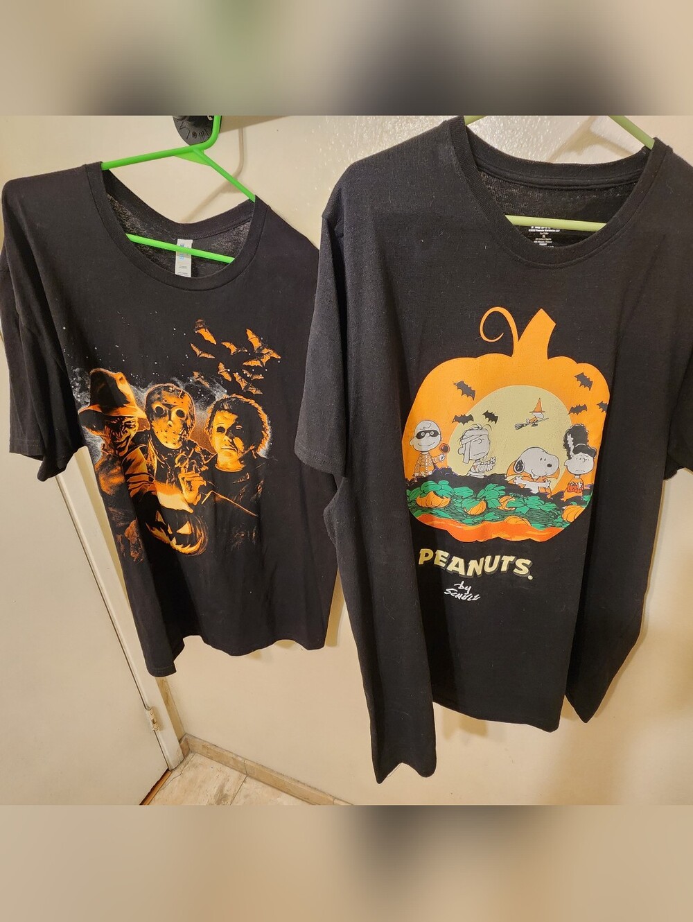 Peanuts Halloween Pumpkin Black Graphic Tee and Michael Myers Jack O Lantern Tee